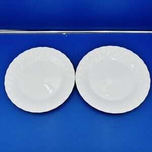 Sheffield Bone White China 10.5" Dinner Plates Swirl Edges Japan Set of 2